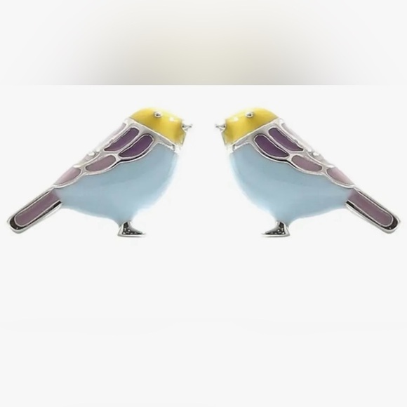Parakeet Bird silver tone and enamel earrings pierced studs new!! - Picture 1 of 4